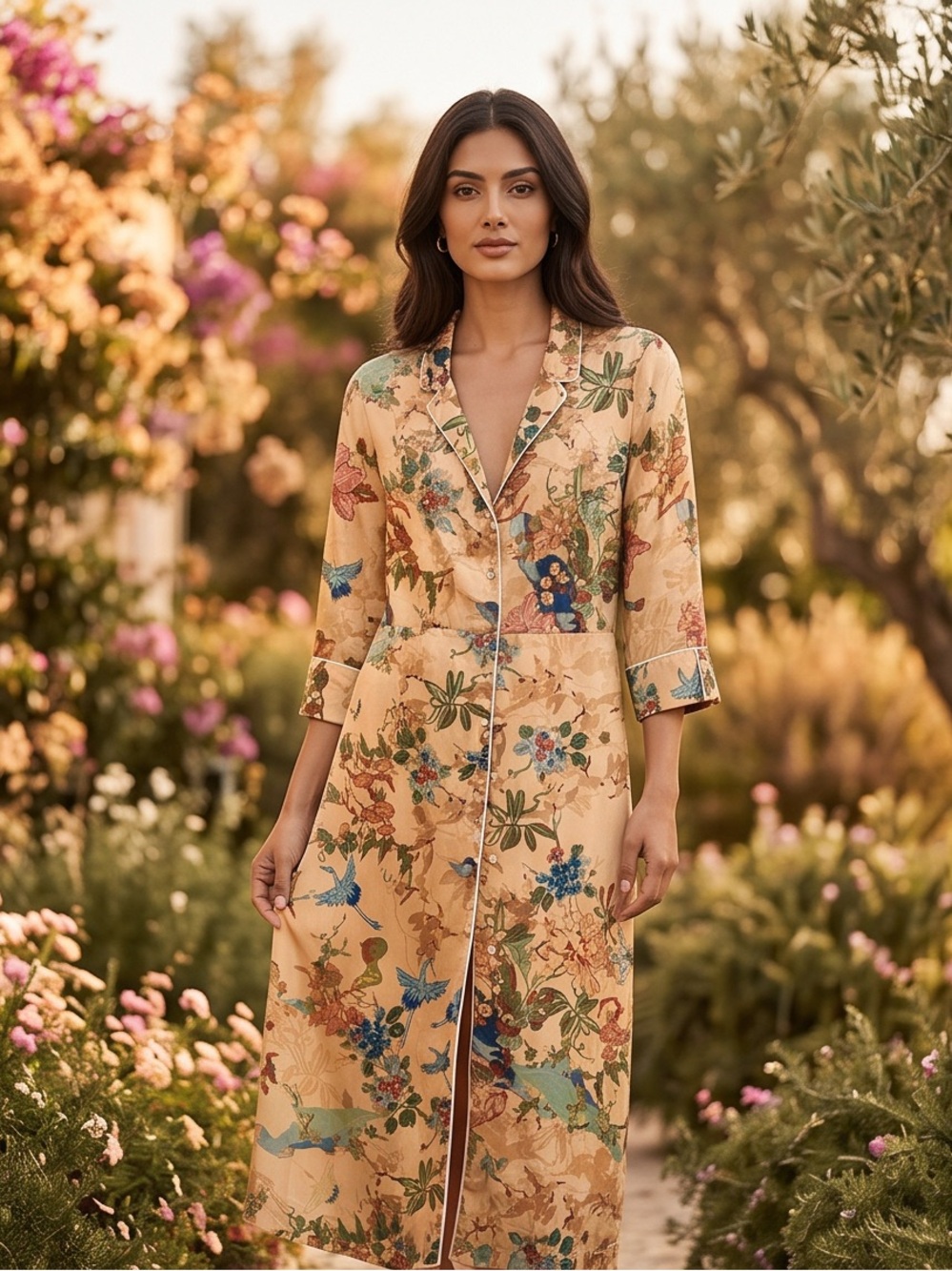 #121 Zara Floral Long Dress/Robe/Duster in Peachy background